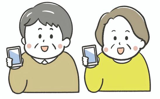 スマホを持つ笑顔の高齢者 スマホ,持つ,高齢者,シニア,夫婦,男性,女性,おじいちゃん,おばあちゃん,中高年のイラスト素材