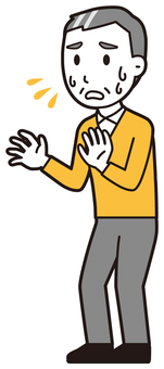 ニット中年男性(黄)-280-全身  ニット中年男性(黄)-280-全身 困る,おじさん,男性,中年,お父さん,パパ,シニア,ミドルエイジ,人物,かわいいのイラスト素材