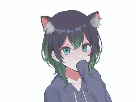 ウルフカットの女の子(猫耳) キャラクター,女の子,可愛い,人物,少女,女性,アイコン,フリーアイコン,美人,イラストのイラスト素材
