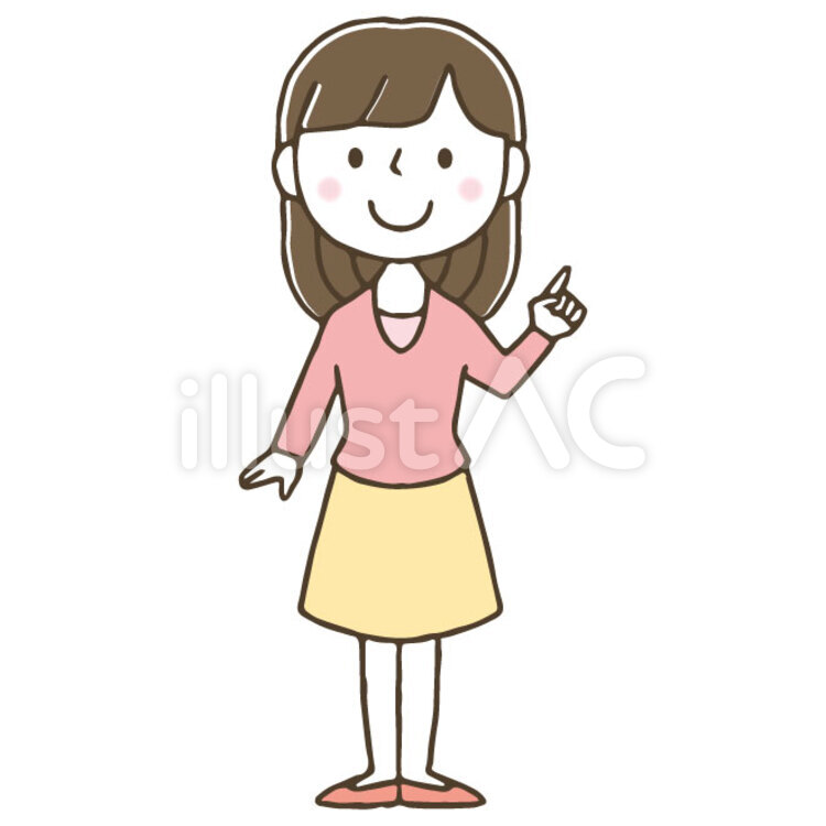 かわいい手描きの女性/指差し/主婦/全身 女性,指差し,かわいいのイラスト素材