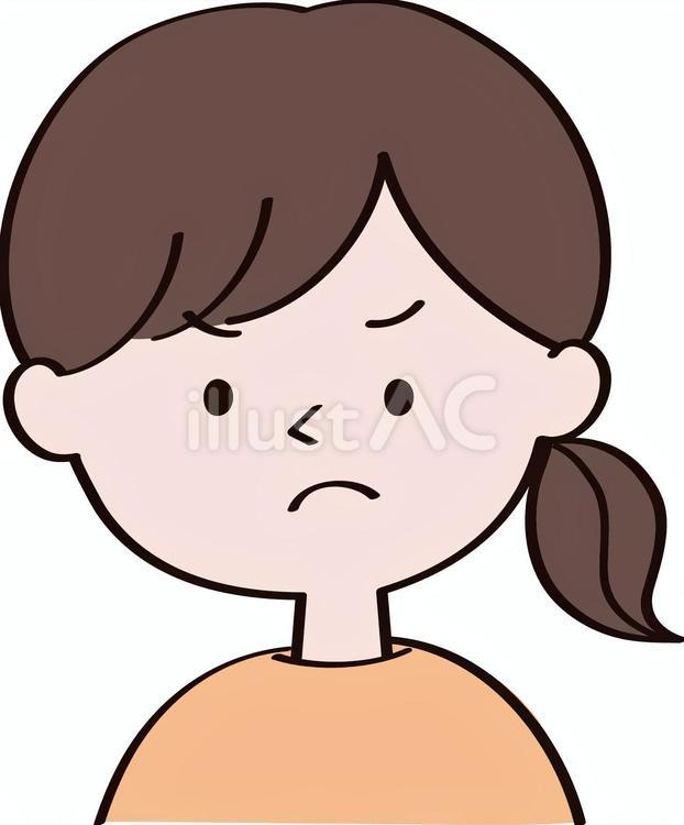 怒っている一つ結びの女性 女の子,表情,怒るのイラスト素材