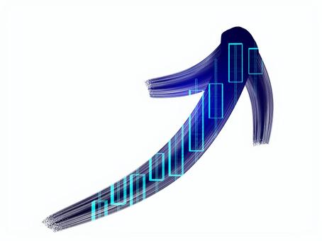 筆の上昇矢印青の株チャートローソク足 矢印,筆,株価上昇,上昇,up,グラデーション,ビジネス,ローソク足,株価,手書きのイラスト素材