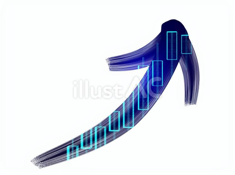 筆の上昇矢印青の株チャートローソク足 矢印,筆,株価上昇のイラスト素材