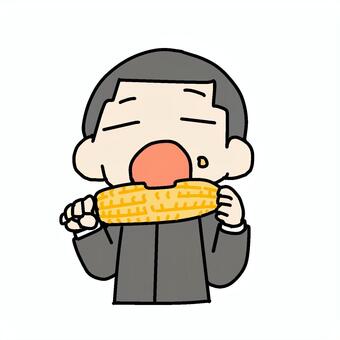 トウモロコシを食べる学生少年 学生,とうもろこし,とうきび,丸ごと,丸かじり,上半身,野菜,一本,かじりつく,かじるのイラスト素材