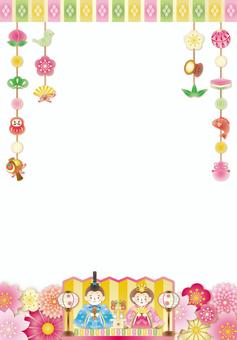 ひな祭り吊るし雛のカード(たて)