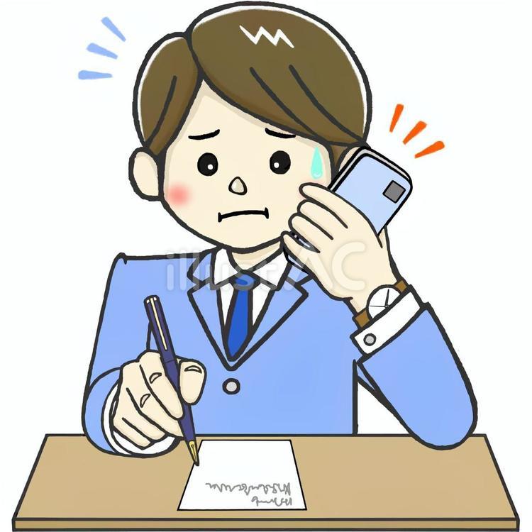 苦情電話に対応しながらメモする男性会社員 ビジネス,ビジネスマン,ビジネスパーソンのイラスト素材