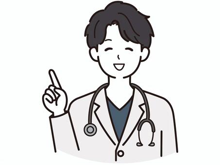 男性医師が指差すシンプルなイラスト（左） 医師,ドクター,医療,クリニック,医療従事者,スタッフ,白衣,聴診器,ヘルスケア,健康のイラスト素材