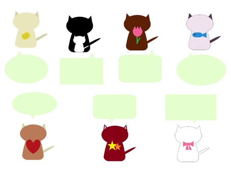 猫とふきだし8 猫,動物,ふきだし,かわいい,小判,ハート,子猫,チューリップ,星,リボンのイラスト素材