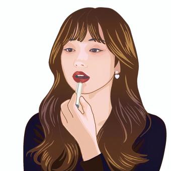化粧する女1 人,大人,女性,化粧,口紅,カラーのイラスト素材