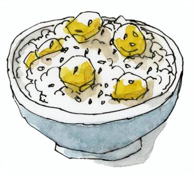 栗ごはん 栗ごはん,秋,和食,茶碗,水彩のイラスト素材