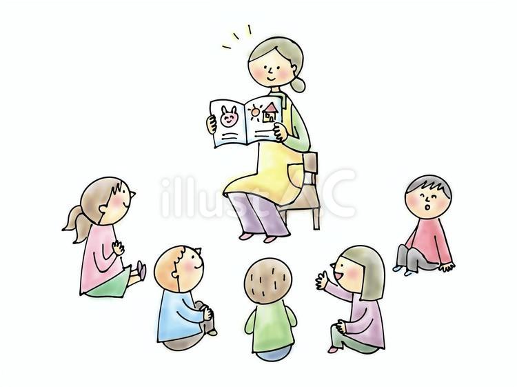 読み聞かせする保母さん 幼稚園,保育園,読み聞かせのイラスト素材
