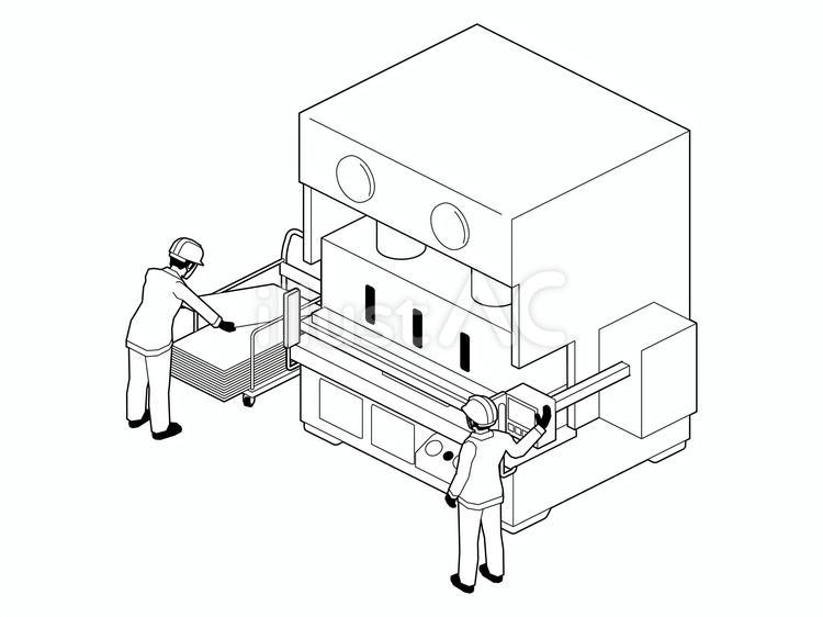 プレス機と作業員B（線画） プレス機,作業員,プレスのイラスト素材