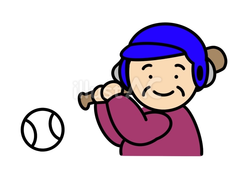 野球とおばあちゃん シニア,高齢者,介護のイラスト素材