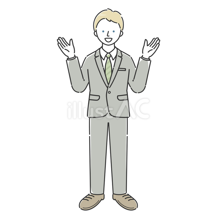 両手を広げて説明するスーツの白人男性 男性,人物,若いのイラスト素材