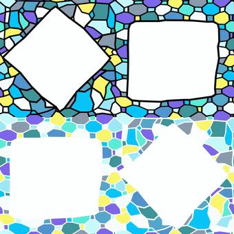 シームレスな青系ステンドグラスの枠　e  青系,色彩,カラフル,モダン,窓,ステンドガラス,切り絵,ステンドグラス,模様,イラストのイラスト素材