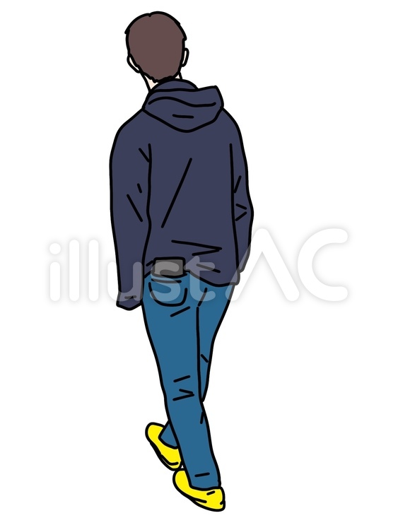 男性　後ろ姿　財布　歩く 男性,財布,ポケットのイラスト素材