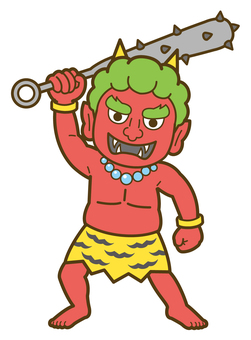 赤オニ_26 鬼,節分,イラスト,おに,オニ,2月,赤鬼,金棒,こん棒,虎柄のイラスト素材