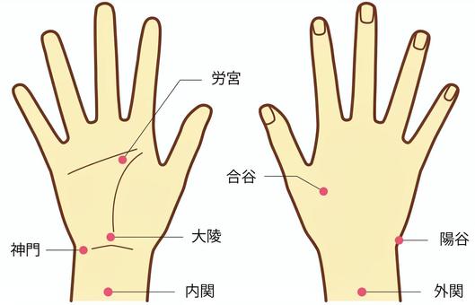 手のツボ_熱中症対策 手,甲,ツボ,熱中症対策,陽谷,内関,労宮,鍼灸,健康,人体のイラスト素材