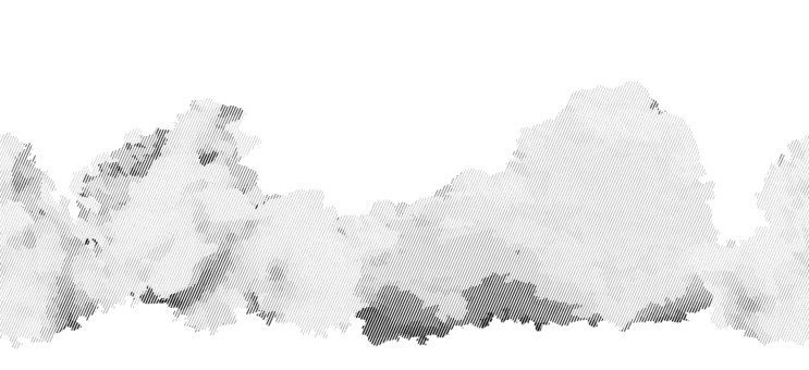 ハッチングで雲（生垣）横シームレス　 ハッチング,草むら,雲模様,線,線画,白黒,雲,もあもあ,モヤモヤ,白のイラスト素材