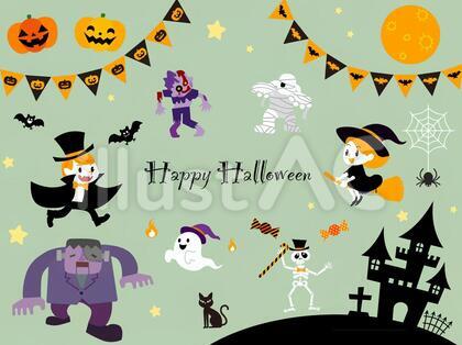 ハロウィンのイラストのセット