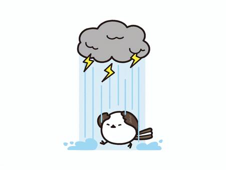 ゲリラ豪雨とシマエナガ ゲリラ豪雨,ゲリラ雷雨,豪雨,大雨,雷雨,雨,雷,天気,災害,気象のイラスト素材
