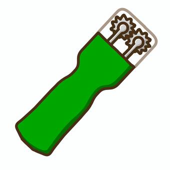 緑色の持ち手の尖った2枚歯のルレット  ルレット,手芸,道具のイラスト素材