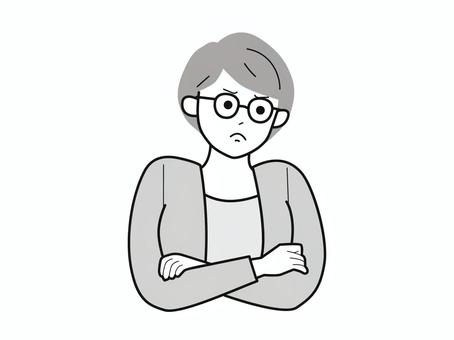 怒り眉の腕組み女性会社員A/白黒 怒り眉の腕組み女性会社員A/白黒 怒り,腕組み,女性,お母さん,会社員,キャリアウーマン,アドバイザー,30代,40代,オフィスカジュアルのイラスト素材