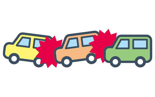交通事故　玉突き事故　車 交通事故,事故,車,自動車,追突,衝突,不注意,あおり運転,アクシデント,激突のイラスト素材