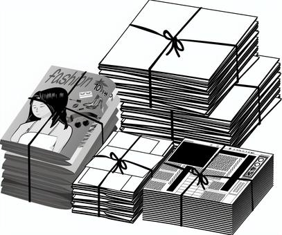 ゴミ捨て ゴミ,分別,紙,新聞,雑誌,段ボール,雑紙,紐,縛る,白黒のイラスト素材