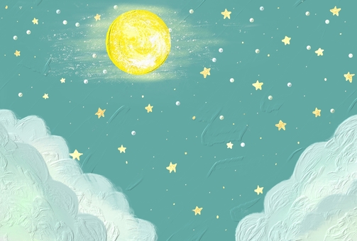 立体リアルタッチ★ゆめかわな夜空の風景 ゆめかわ,夜空,空,夜,満月,月,星,雲,キラキラ,風景のイラスト素材