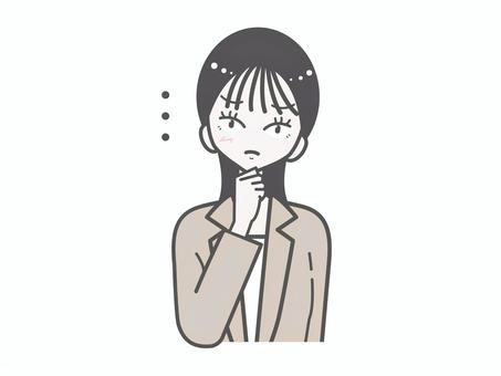 オフィス女性｜悩む 女性,上半身,シンプル,ベクター,かわいい,おしゃれ,ビジネス,オフィス,悩む,疑問のイラスト素材