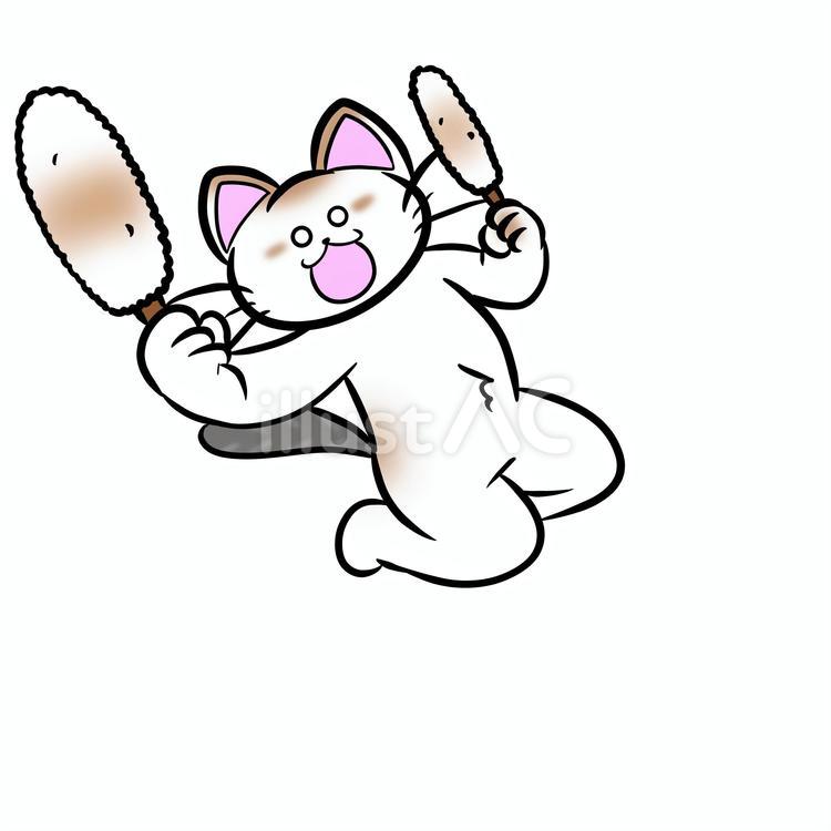 きりたんぽを持つねこ 猫,三毛猫,きりたんぽのイラスト素材