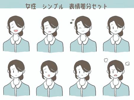 表情差分セット　シンプル女性２ 喜怒哀楽,立ち絵,バストアップ,挿絵,透過,ゆるい,かわいい,キュート,ワンポイント,イラストのイラスト素材