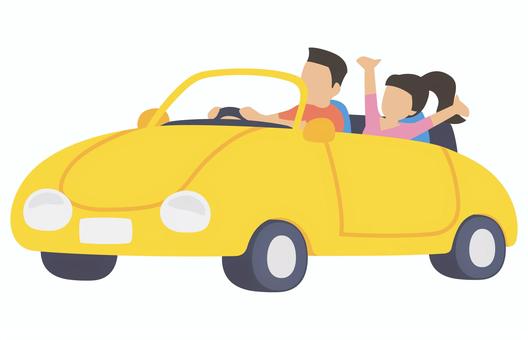 オープンカーとカップル2 自動車,オープンカー,男性,女性,カップル,2シーター,ドライブ,人物,レジャー,デートのイラスト素材