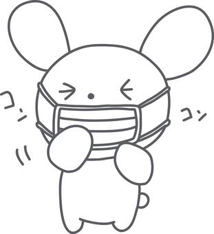 マスクをして咳をしているうさぎ 咳,マスク,風邪,線画,塗り絵,白黒,体調不良,うさぎ,体調,コンコンのイラスト素材