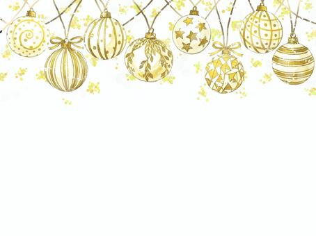クリスマスオーナメント（ゴールド） クリスマス,オーナメント,飾り,水彩,壁紙,ポストカード,コピースペース,余白,12月,イベントのイラスト素材