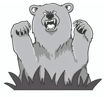 熊出没注意　ヒグマ　モノクロ 熊,注意喚起,ヒグマ,野生動物,山,モノクロ,熊出没注意,熊注意,山登り,登山のイラスト素材