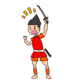 元気な鎌倉時代の雑兵 雑兵,侍,武士,鎧武者,兵士,戦士,日本,和風,歴史,日本史のイラスト素材