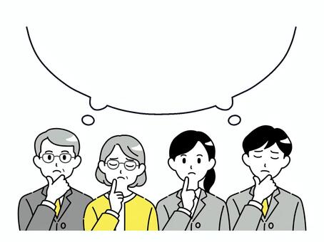 考える会社員の男女　吹き出しフレーム１ 男性,女性,ビジネスマン,考える,悩む,セット,吹き出し,フレーム,テキストスペース,セリフのイラスト素材