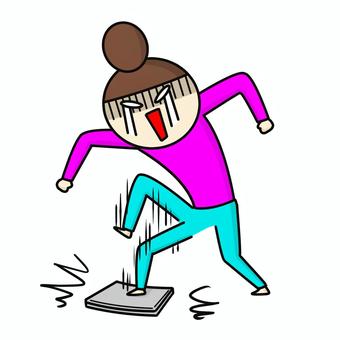 ノートパソコンを踏みつけるおだんごの女性 ノートパソコン,踏む,怒る,壊す,パソコン,キレる,いらない,癇癪,pc,激怒のイラスト素材