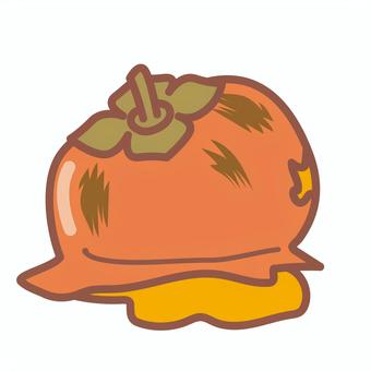 落ちてつぶれた柿 柿,落ちる,ヘタ,傷む,果物,熟す,一個のイラスト素材