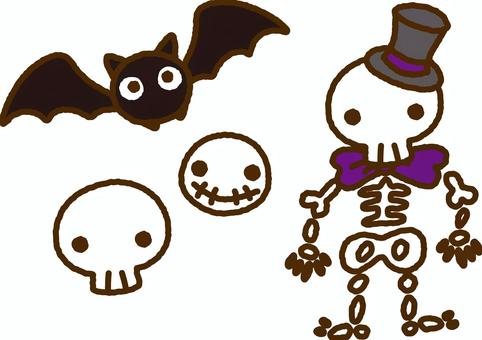 こうもりとがいこつ ハロウィン,こうもり,がいこつ,かわいい,おしゃれ,トリックオアトリート,10月,商用フリー,無料のイラスト素材