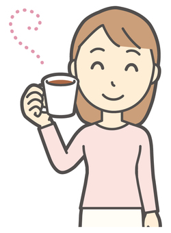  ロングヘア女性-029-バスト コーヒー,女性,女の子,人物,かわいい,マグカップ,飲む,お茶,香り,嗅ぐのイラスト素材
