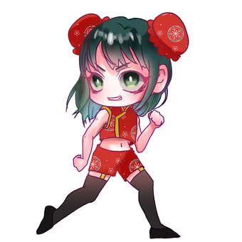 江戸走り(チャイナ娘/走る) かわいい,萌え系,お腹,チャイナ服,チャイナ娘,お団子カバー,赤,緑髪,緑目,女の子のイラスト素材