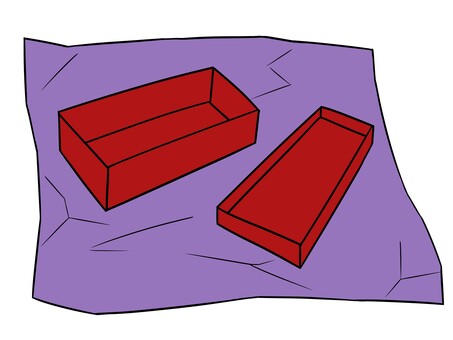 包装紙を開けた横長の四角い箱（カラー） 箱,紫,ゆるい,シンプル,手描きのイラスト素材