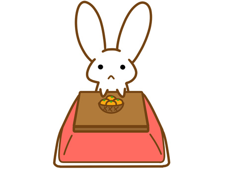 ゆるいうさぎとこたつみかん うさぎ,兎,動物,冬,みかん,こたつ,キャラクター,マスコット,手描き,寒いのイラスト素材