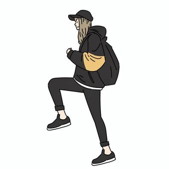 前進するポーズをとるカジュアル服の女性 前進するポーズをとるカジュアル服の女性 女性,若者,前進,一歩,踏み出し,ステップ,私服,全身,笑顔,スニーカーのイラスト素材