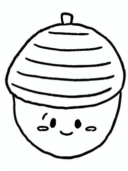 かわいい笑顔のどんぐり（線画） どんぐり,かわいい,笑顔,ゆるい,デフォルメ,キャラクター,秋,9月,10月,植物のイラスト素材