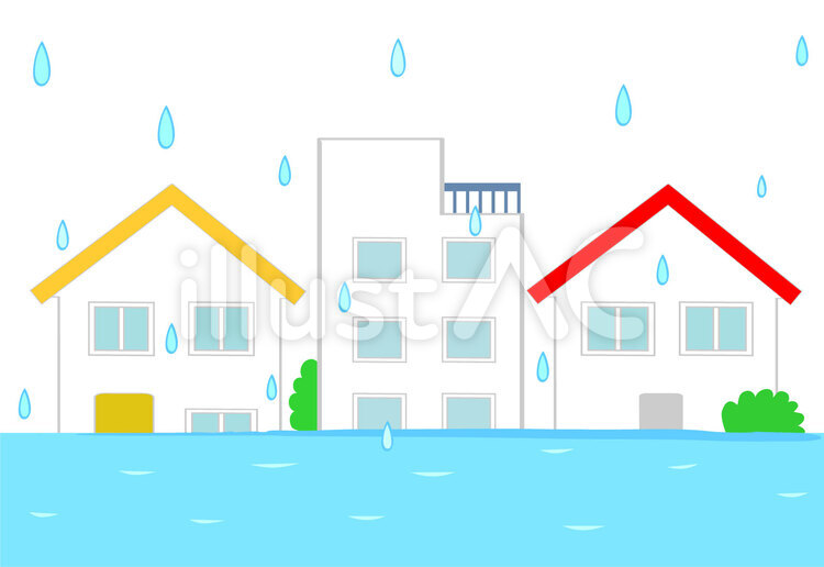 水害　浸水 水害,浸水,災害のイラスト素材