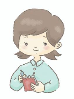 メモを取る女性 メモ,女性,女の子,仕事,勉強,記憶,ノート,ペン,メモ帳,水色のイラスト素材